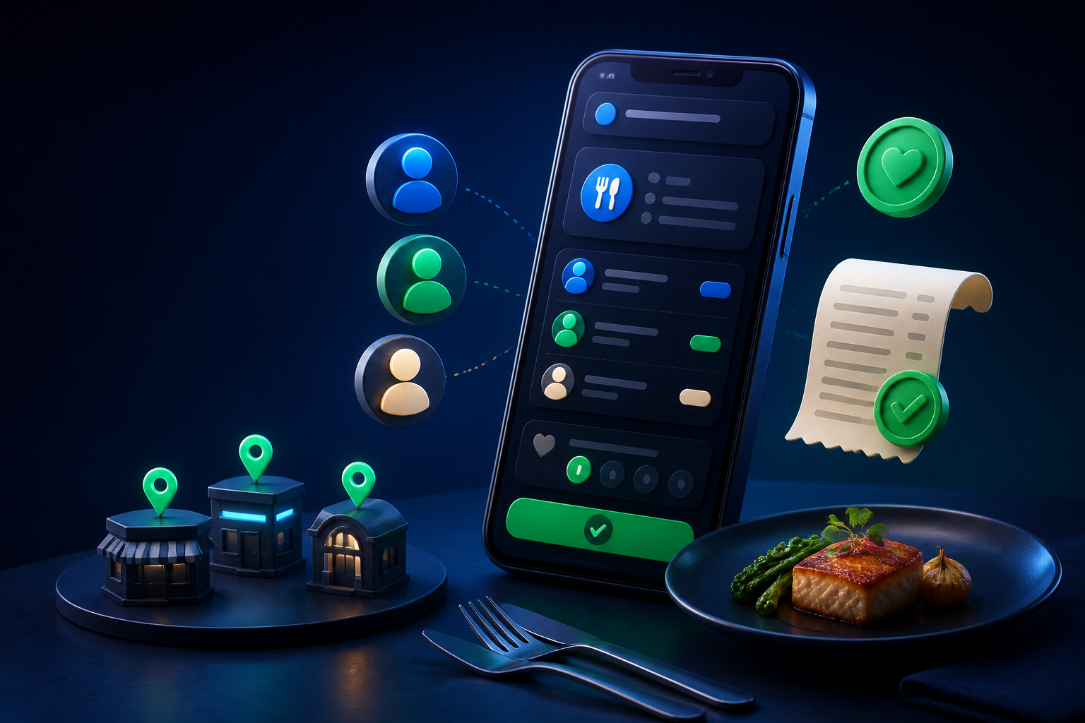 VoltEat digital bill, tipping and multi-venue payment illustration
